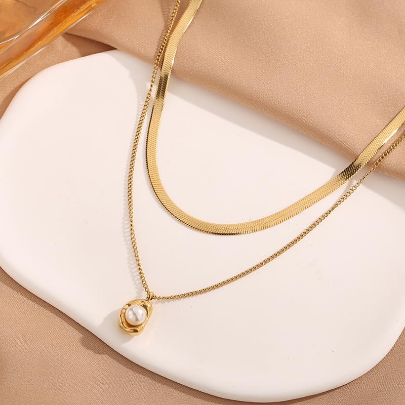 Melting Pearl Dual Chain Necklace