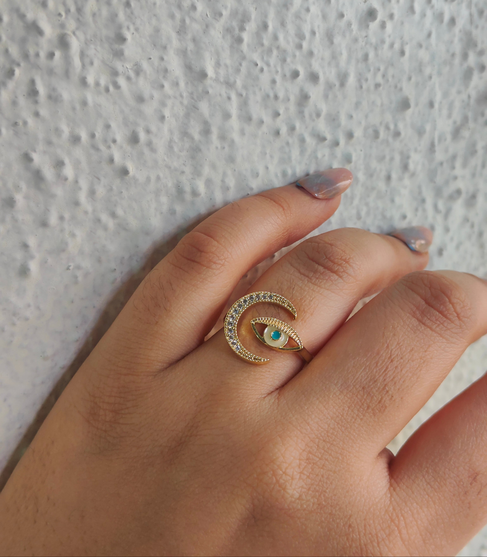 Moonlit Evil Eye Ring