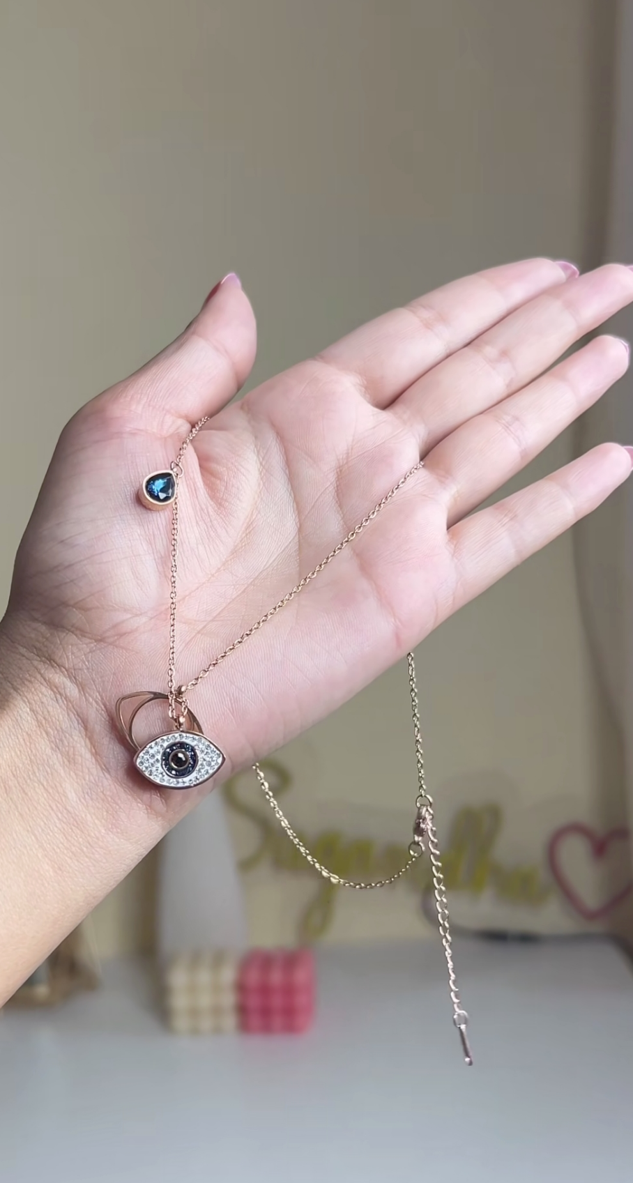 Blue Evil Eye Rose Gold Necklace