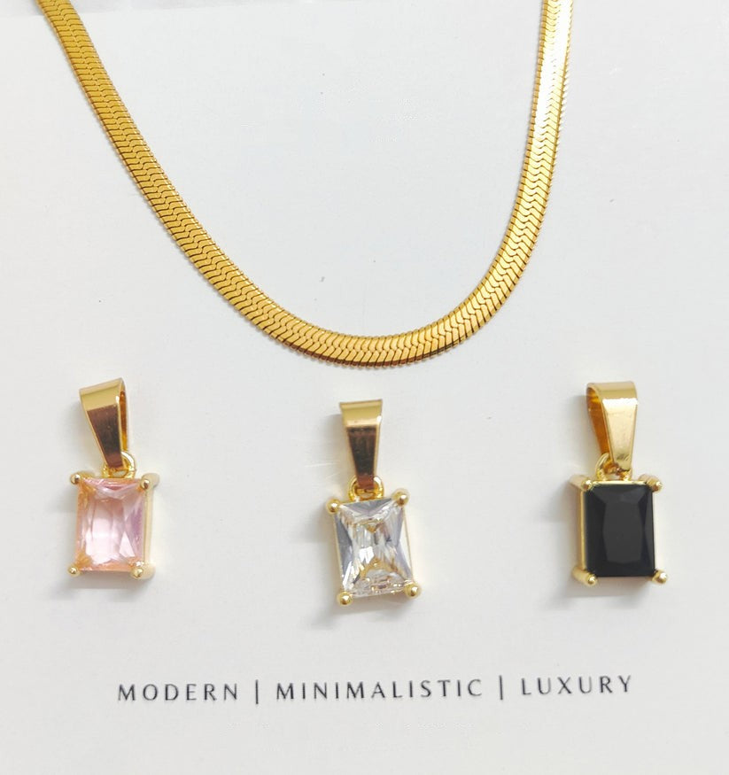 Herringbone Pendant Necklace Combo (1 Necklace + 3 Colours Pendants)