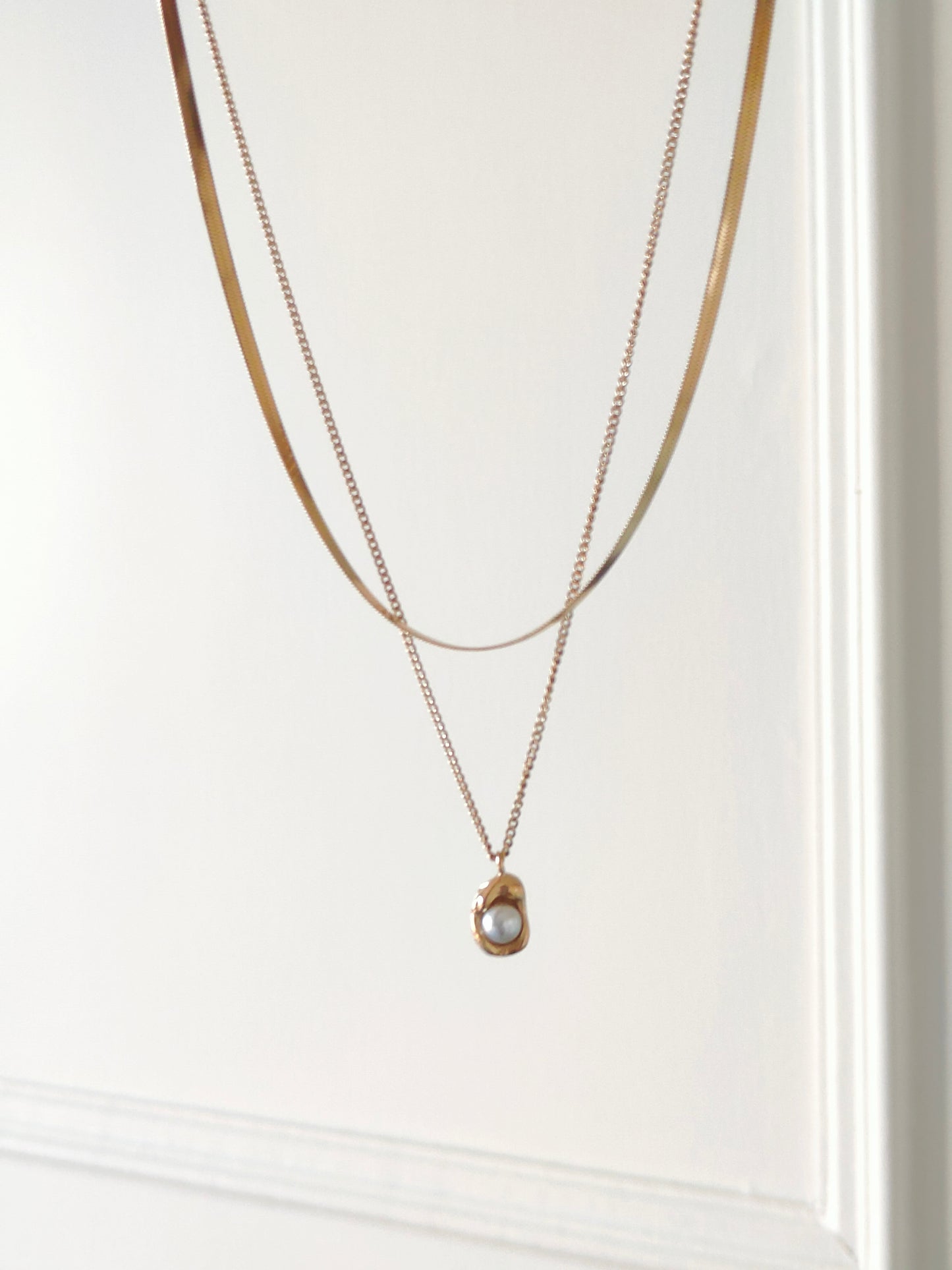 Melting Pearl Dual Chain Necklace