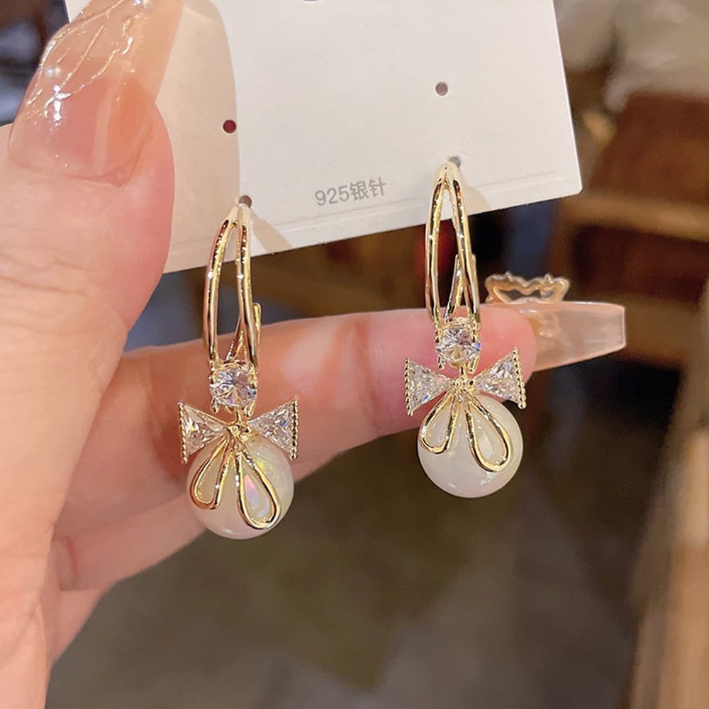 K-Dazzle Pearl Bow Earrings