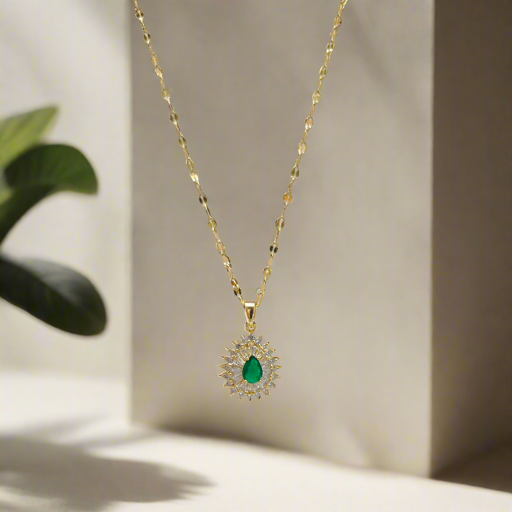 Emerald Baguette Pendant Necklace
