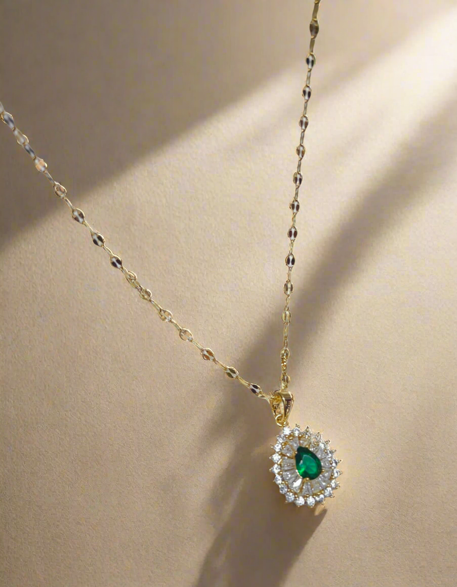 Emerald Baguette Pendant Necklace