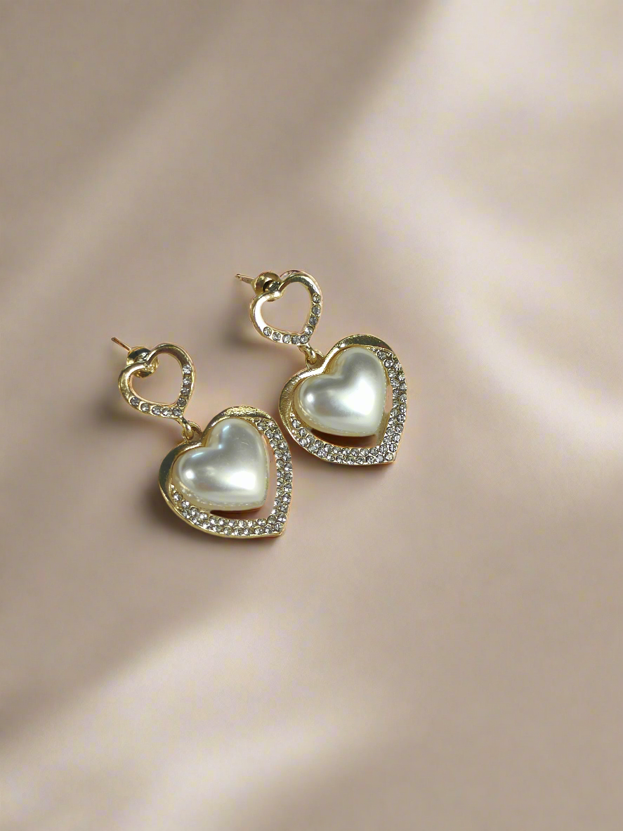Classic Pearl Heart Earrings