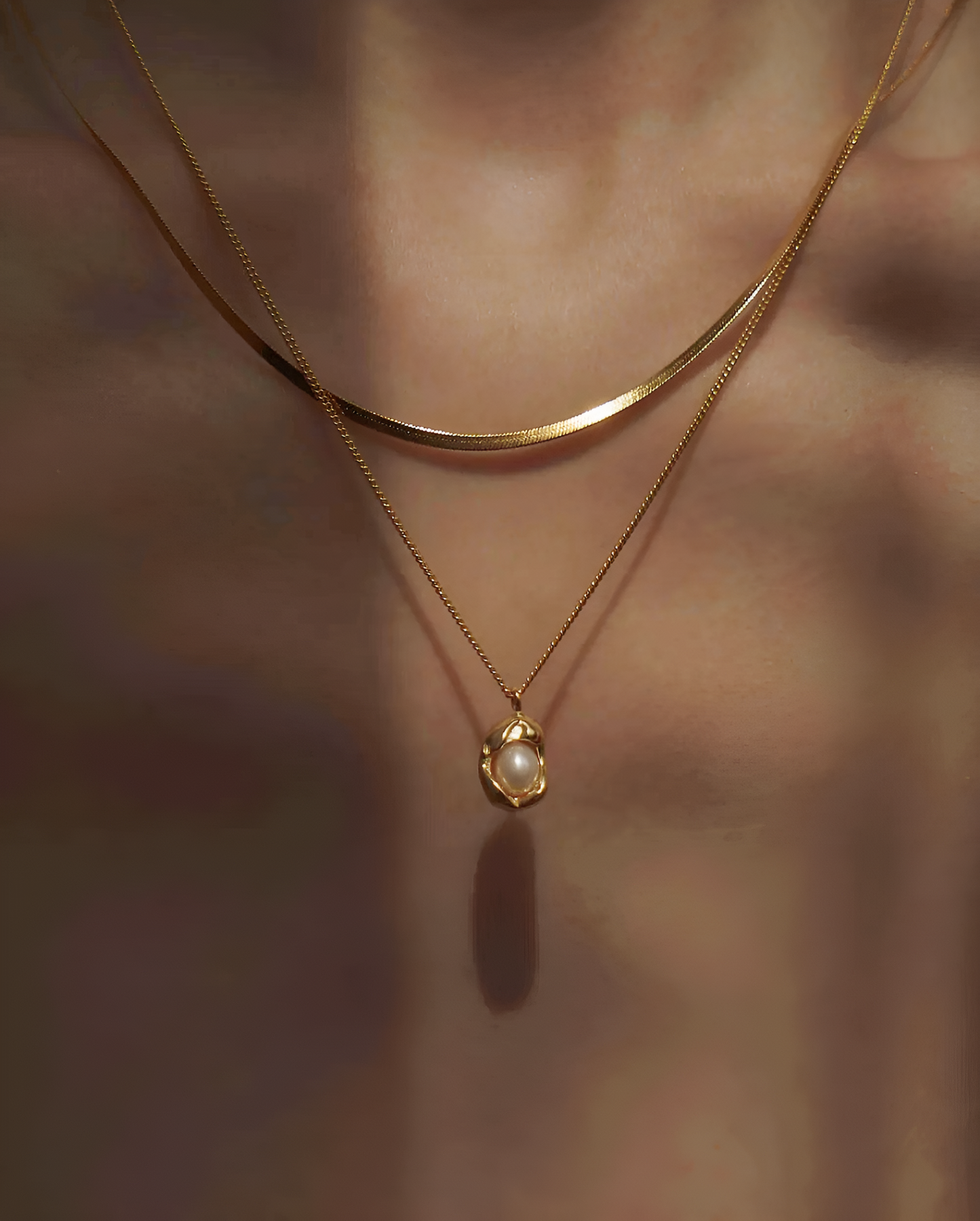 Melting Pearl Dual Chain Necklace