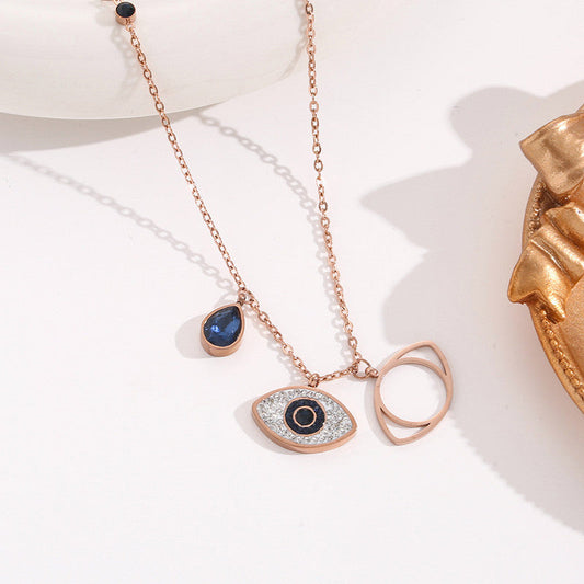 Blue Evil Eye Rose Gold Necklace