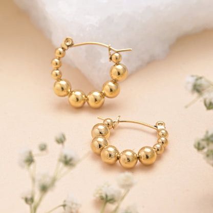 Charming Gold Beaded Hoop Earrings