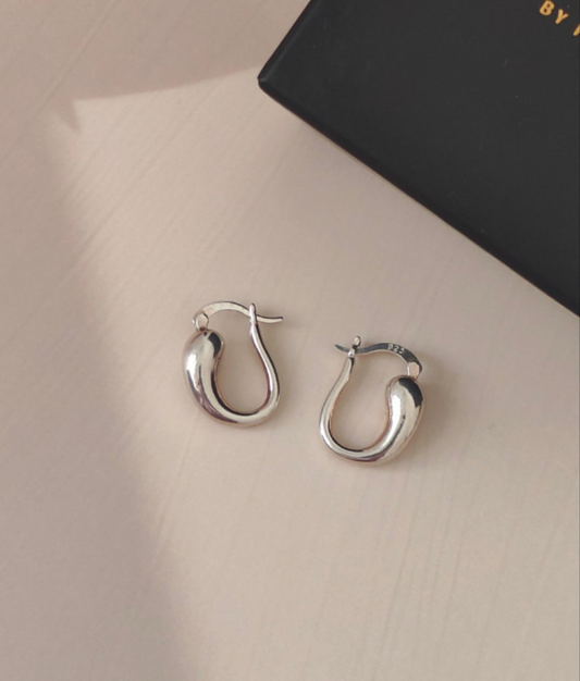 Glossy Teardrop Silver Hoop Earrings