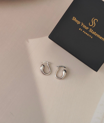Glossy Teardrop Silver Hoop Earrings