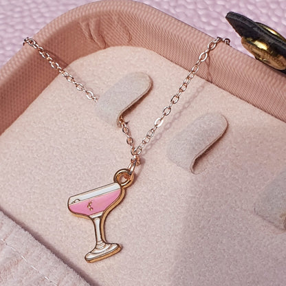 Pink Martini Glass Charm Necklace