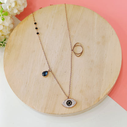 Blue Evil Eye Rose Gold Necklace