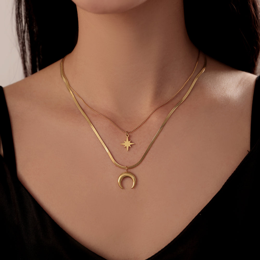 Moon and Star Duo - Layered Necklace