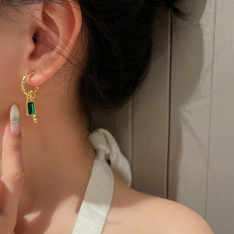 Emerald Drop Stud Earrings