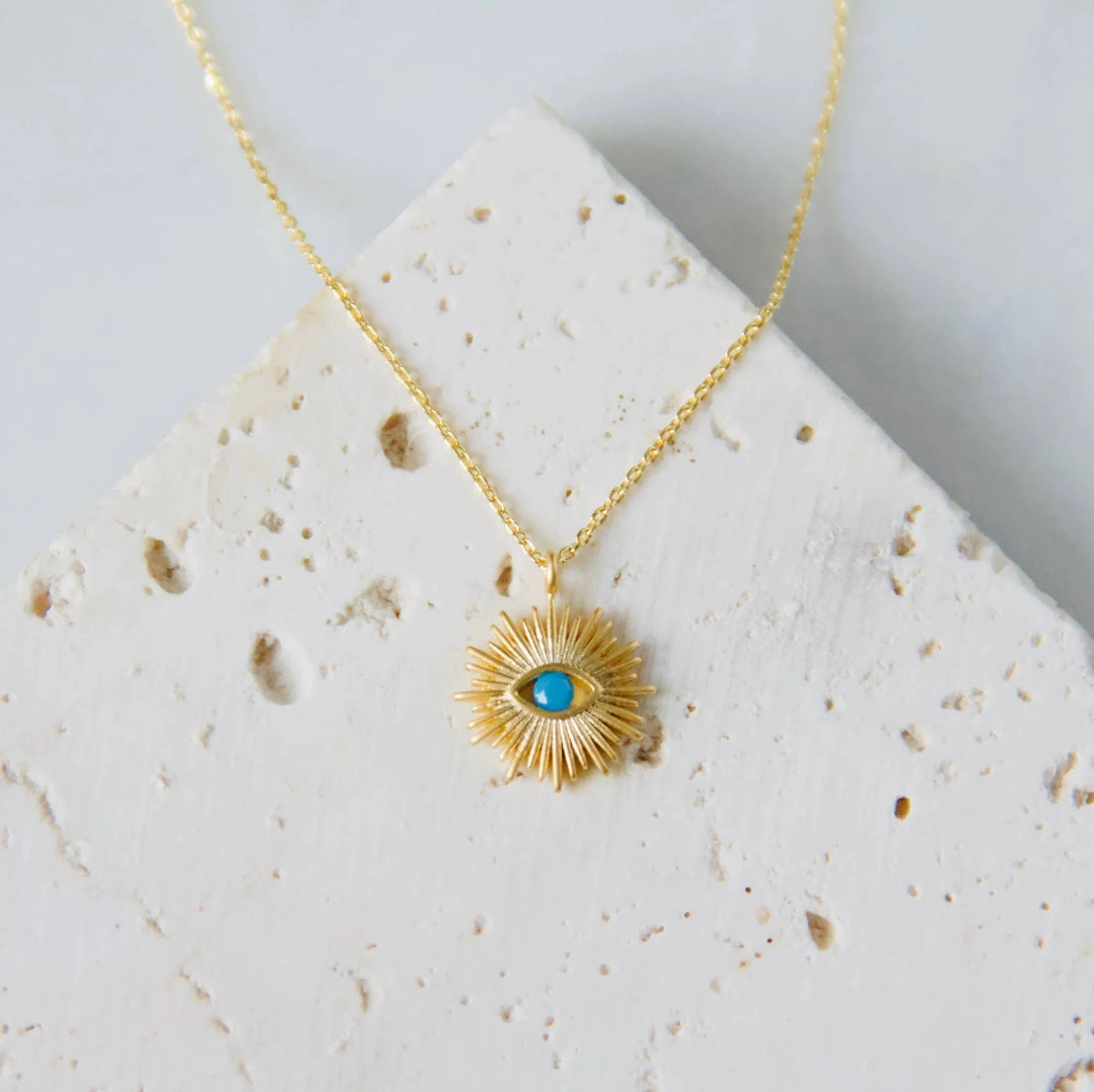 Turquoise Evil Eye Sunburst Eye Necklace