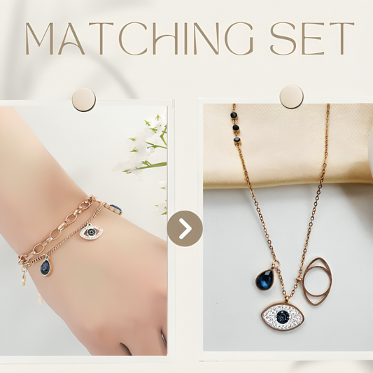 Evil Eye Bracelet & Necklace Rosegold Set