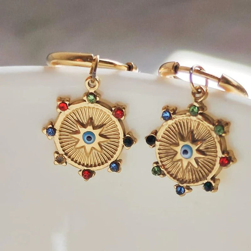 Sunburst Evil Eye Earrings