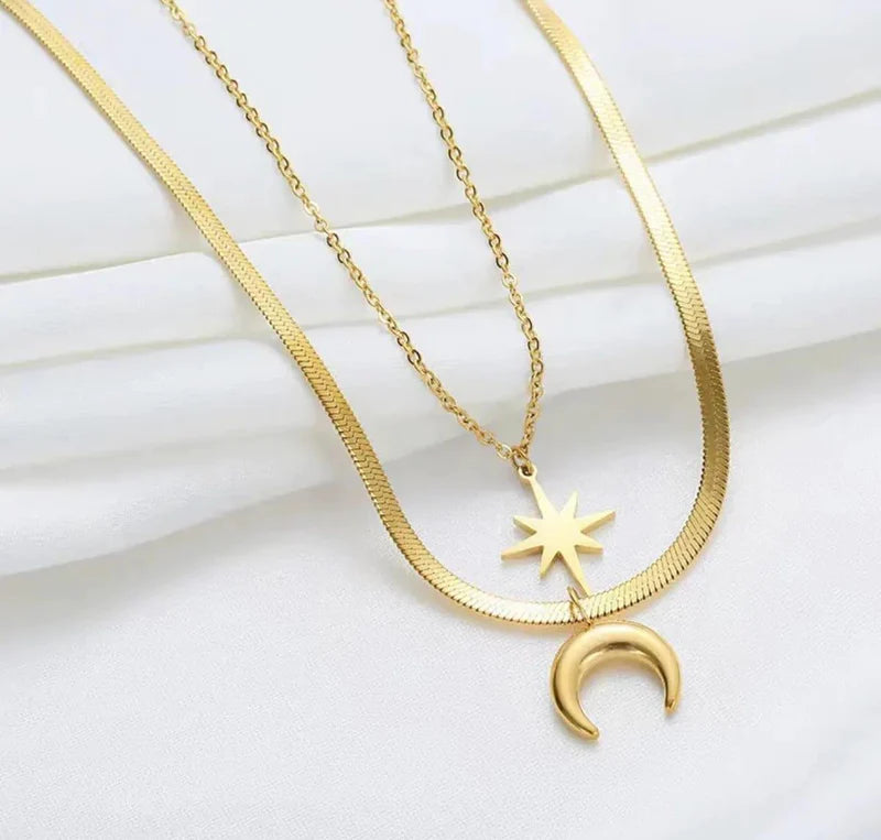 Moon and Star Duo - Layered Necklace