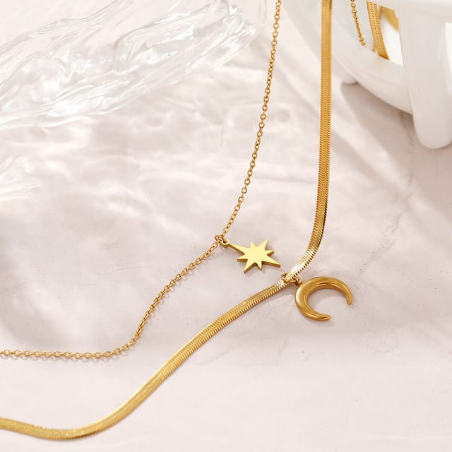 Moon and Star Duo - Layered Necklace