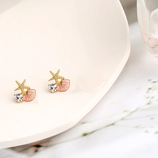 Chic Pink Starfish Shell Earrings