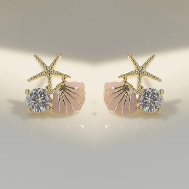 Chic Pink Starfish Shell Earrings