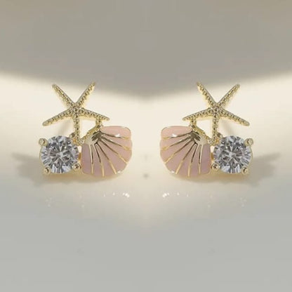 Chic Pink Starfish Shell Earrings