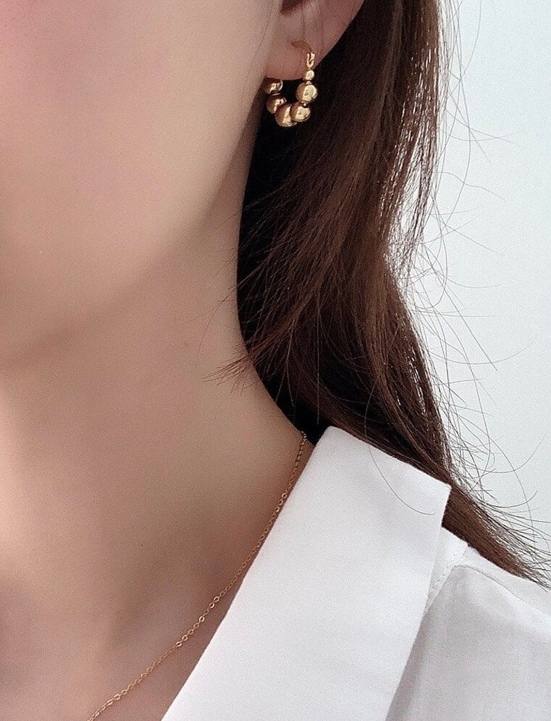 Charming Gold Beaded Hoop Earrings