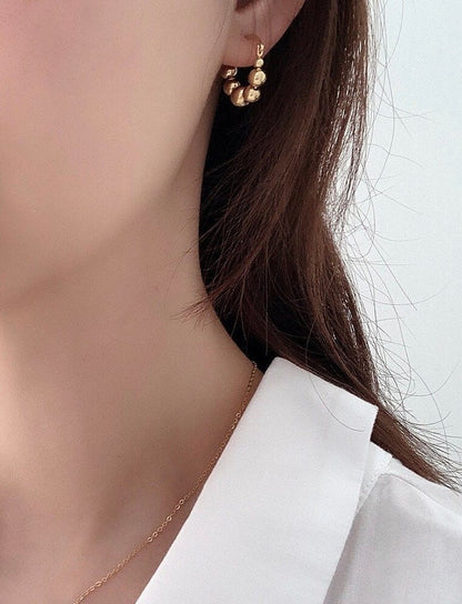 Charming Gold Beaded Hoop Earrings