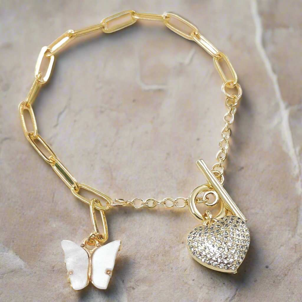 Iced Out Heart Link Bracelet