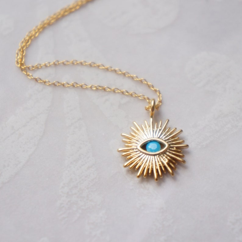 Turquoise Evil Eye Sunburst Eye Necklace