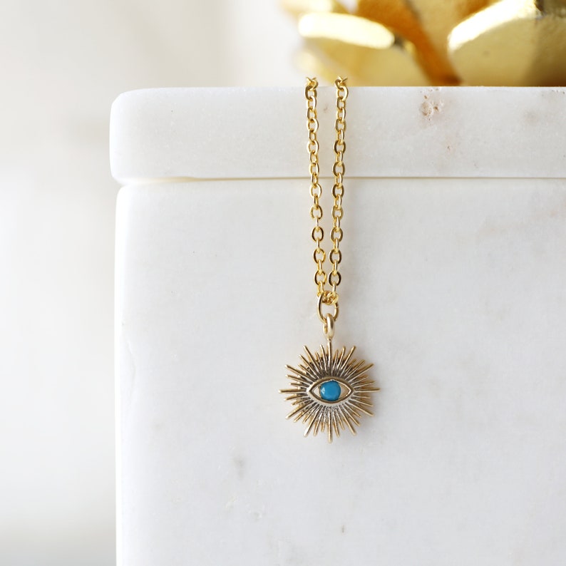 Turquoise Evil Eye Sunburst Eye Necklace