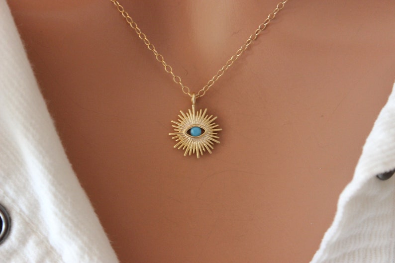 Turquoise Evil Eye Sunburst Eye Necklace