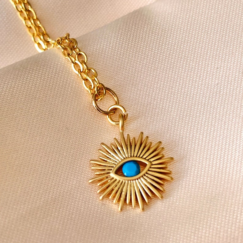 Turquoise Evil Eye Sunburst Eye Necklace