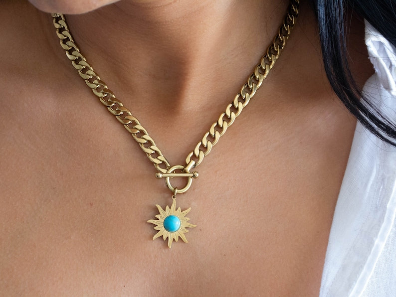 Turquoise Sunflower Statement Necklace