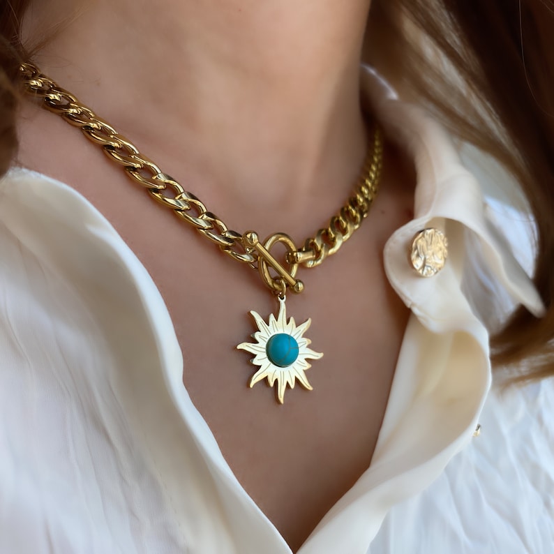 Turquoise Sunflower Statement Necklace