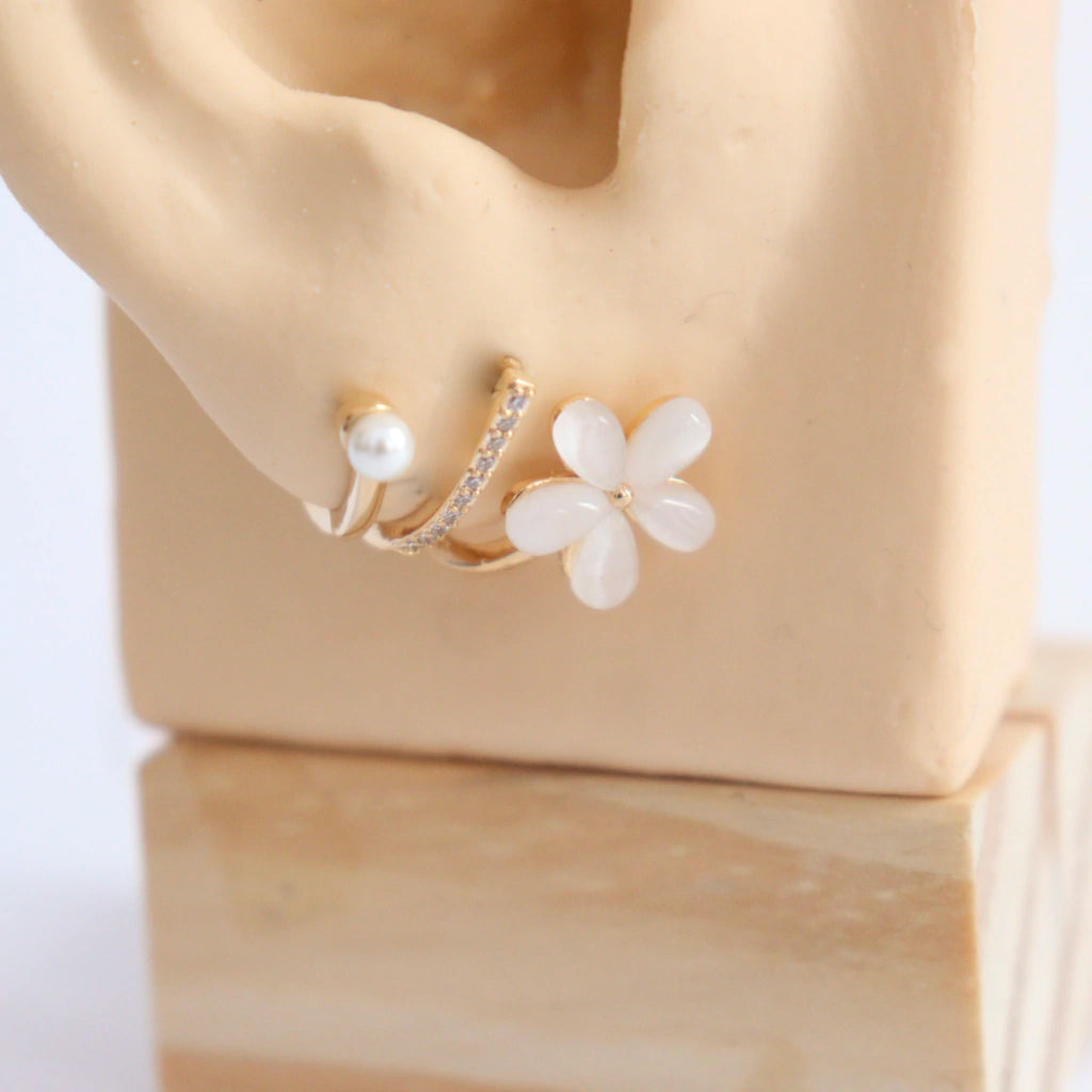 Opal Flower Half Hoop Studs