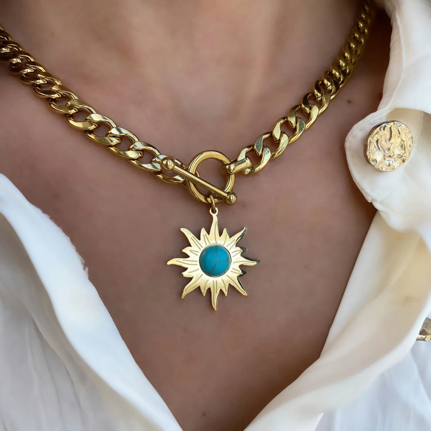 Turquoise Sunflower Statement Necklace